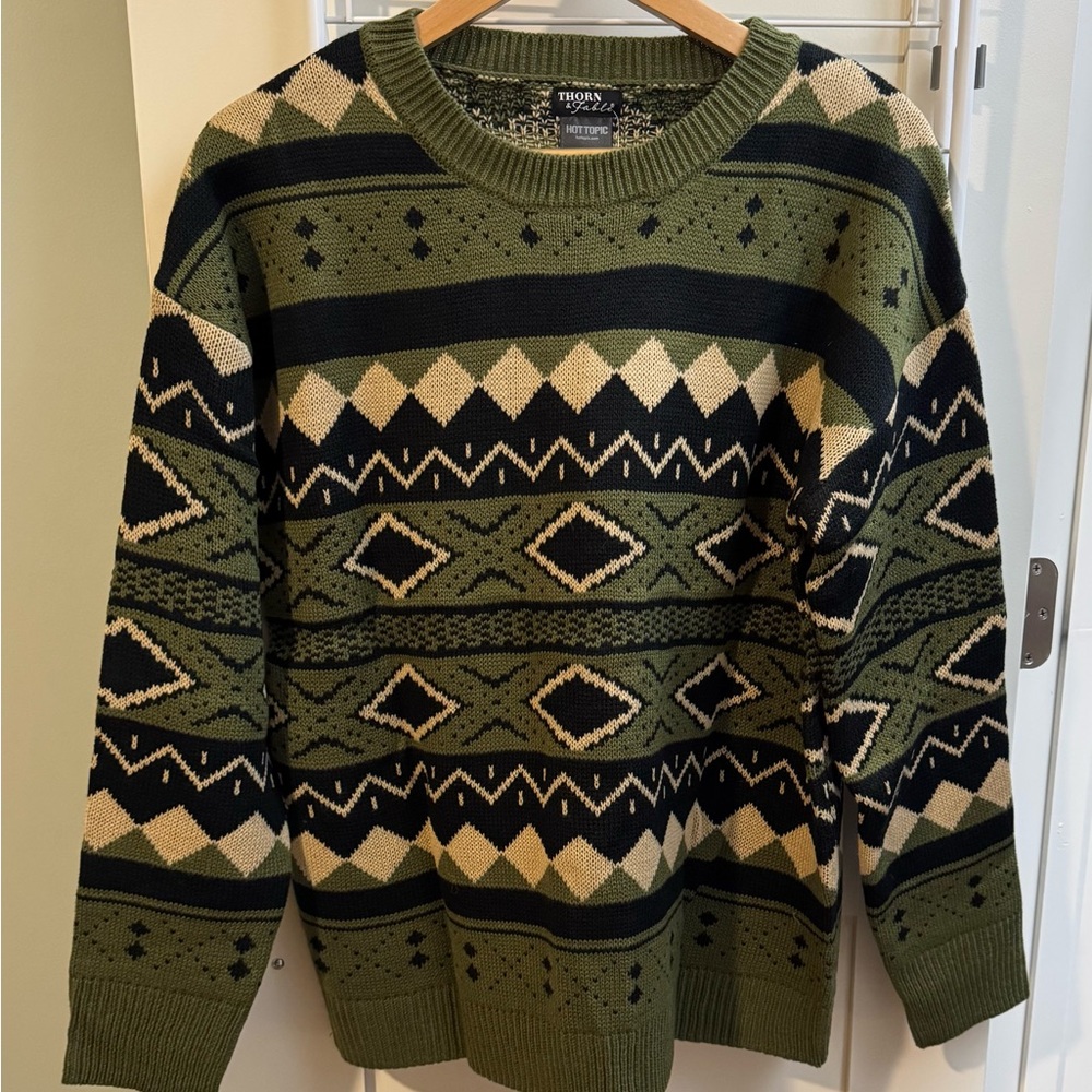 Thorn & Fable Green Fair Isle Vintage Girls Knit Sweater